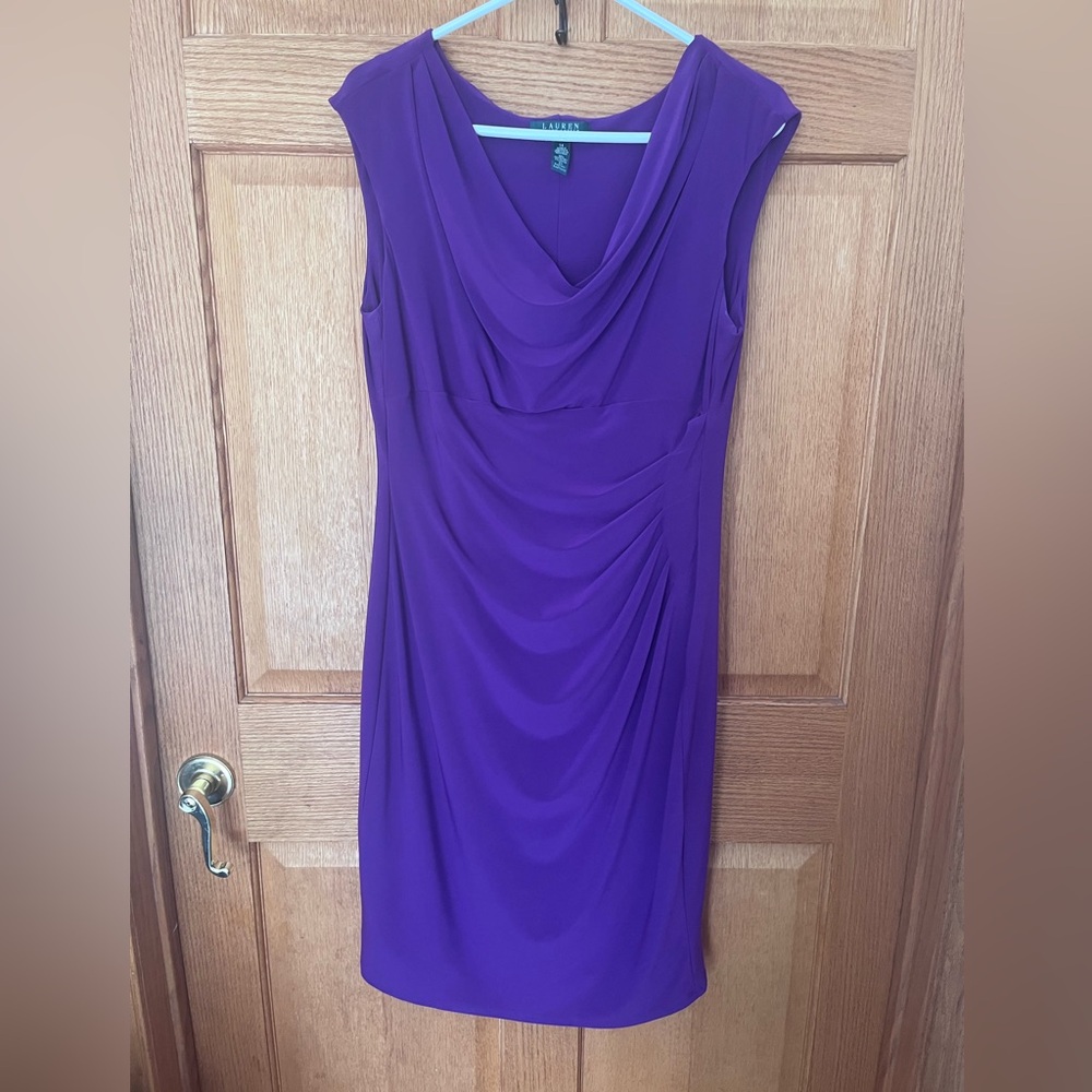 Ralph Lauren Cowl Neck Purple, sleeveless Midi Dress